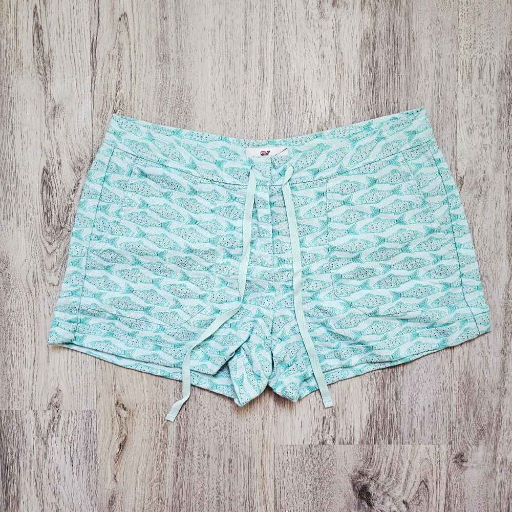 Nwt Vinyard Vines Linen Fish Print Shorts Crystal Blue